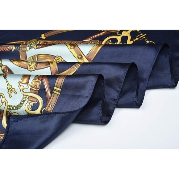 Corciova Square Stain Silk Like Hair Wrapping Scarves Night Head Scarf- 111 Navy - Picture 7 of 8